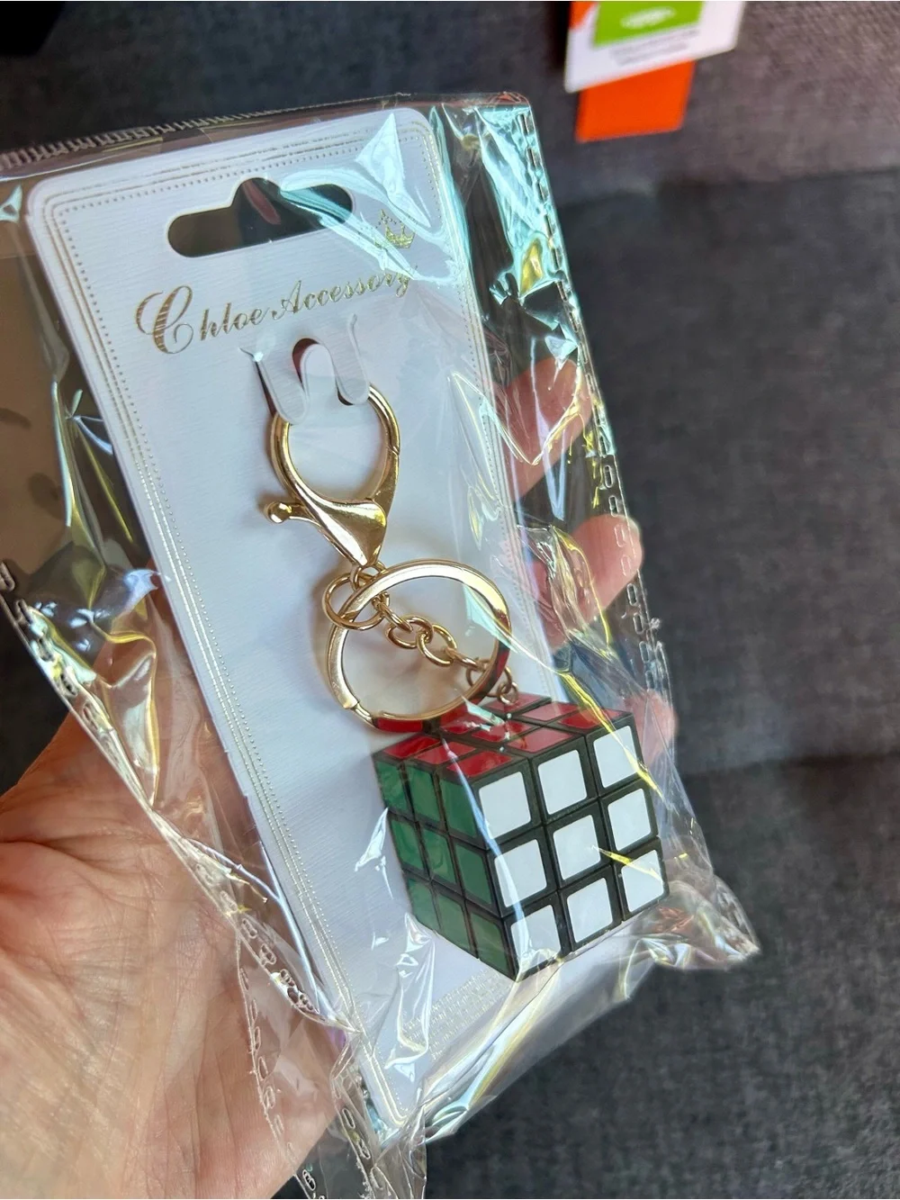 Mini Rubik’s Cube Keychain, Purse Charm, Colorful, Gold Tone, Fun